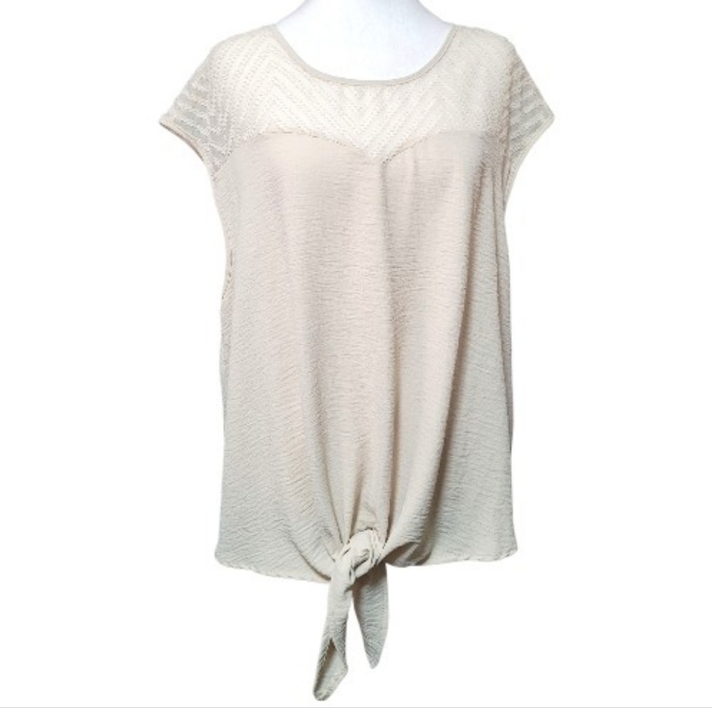 Adrianna Papell Ivory Cap Sleeve Front Tie Top, XL,